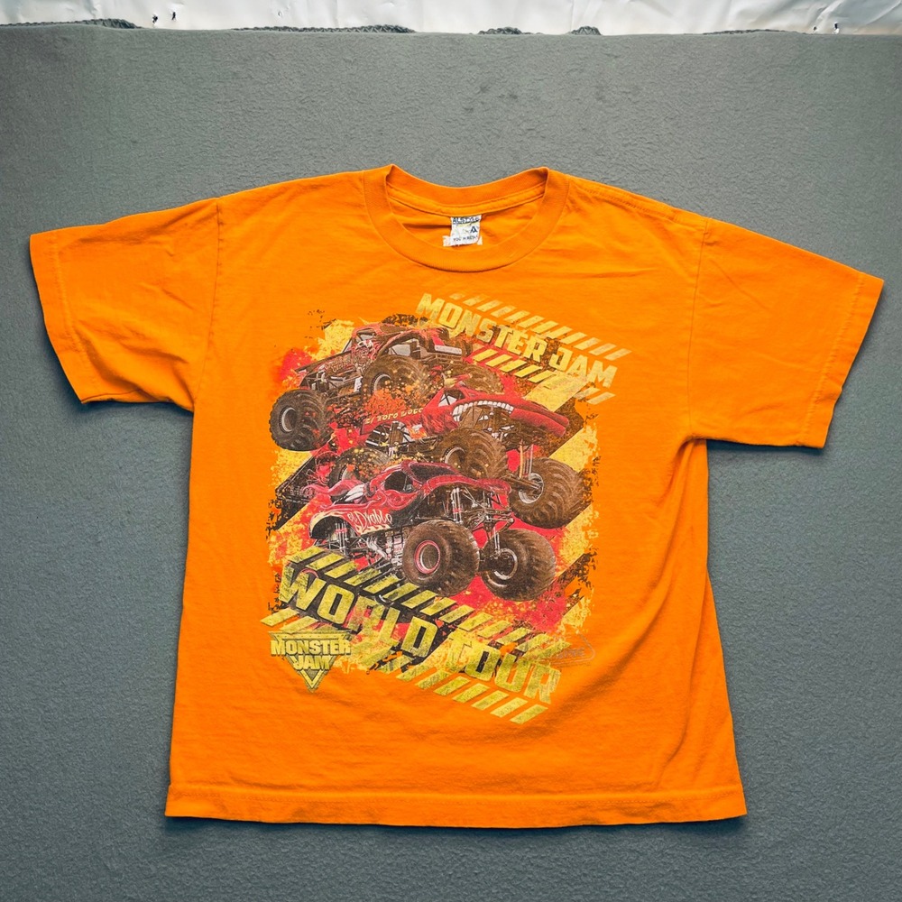 Orange Monster Jam World Tour T‎ Shirt Youth Kids Graphic Tee Alstyle